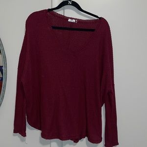 Maroon waffle knit long sleeve shirt